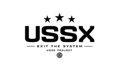 Black logo with 'USSX' and 'Exit the System' text on a white background